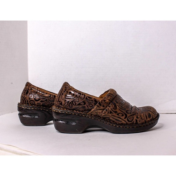 BOC Born On Concept Clogs Brown Tooled Leather Peggy Size 40 US 9 - Picture 4 of 5